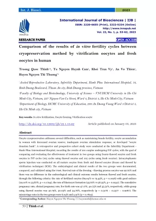 Comparison of the results of in vitro fertility cycles between cryopreservation