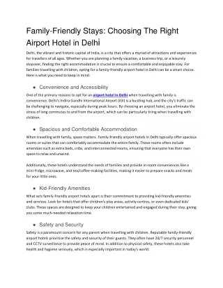 Family-Friendly Stays: Choosing The Right Airport Hotel in Delhi