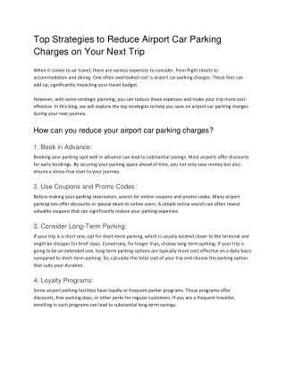 Top Strategies to Reduce Airport Car Parking Charges on Your Next Trip