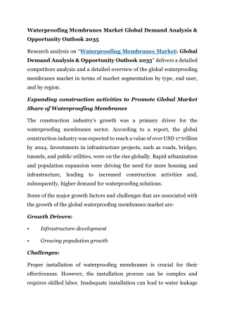 Waterproofing Membranes Market Global Demand Analysis & Opportunity Outlook 2035