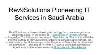 Rev9Solutions Pioneering IT Services in Saudi Arabia