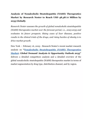 Nonalcoholic Steatohepatitis (NASH) Therapeutics Market