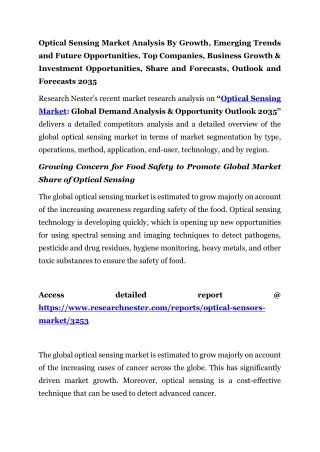 Optical Sensing Market Business Growth 2035