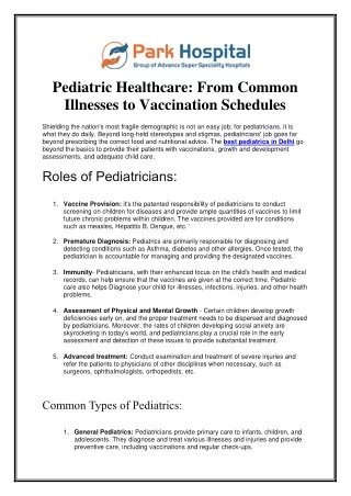 Pediatric Healthcare: From Common Illnesses to Vaccination Schedules