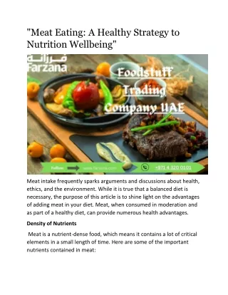 "Meat Eating: A Healthy Strategy to Nutrition Wellbeing"