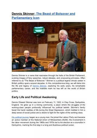 Dennis Skinner-The Beast of Bolsover and Parliamentary Icon