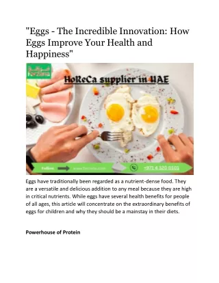 "Eggs - The Incredible Innovation: How Eggs Improve Your Health and Happiness"