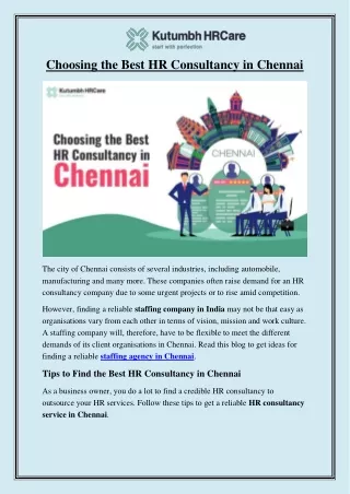 Choosing the Best HR Consultancy in Chennai