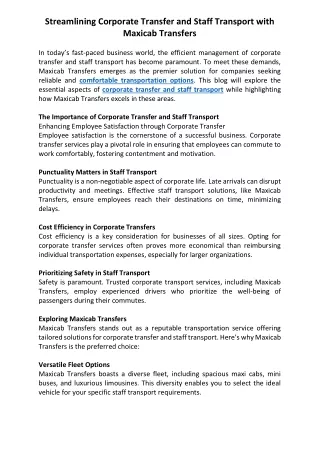 Streamlining Corporate Transfer and Staff Transport with Maxicab Transfers