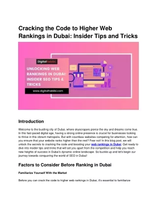 Cracking the Code to Higher Web Rankings in Dubai Insider Tips and Tricks