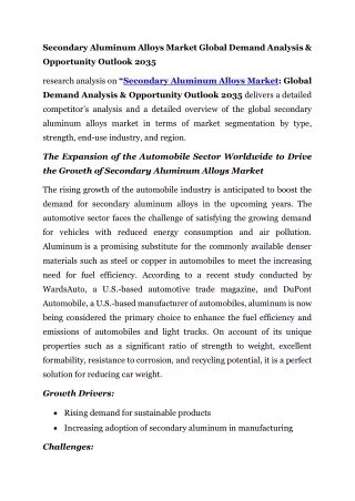 Secondary Aluminum Alloys Market