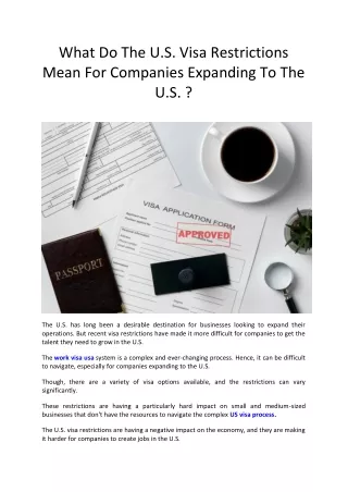 What Do The U.S. Visa Restrictions Mean For Companies Expanding To The U.S. ?