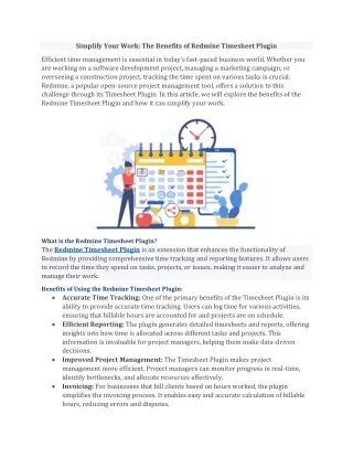 Simplify Your Work: The Benefits of Redmine Timesheet Plugin