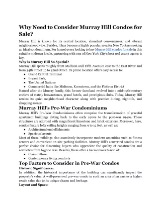 Why Need to Consider Murray Hill Condos for Sale