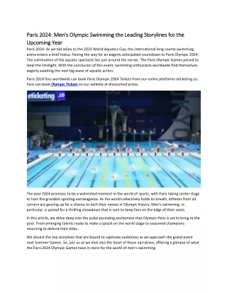 Paris 2024: Men's Olympic Swimming the Leading Storylines for the Upcoming Year