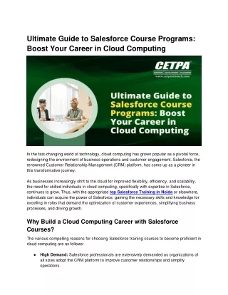 Ultimate Guide to Salesforce Course Programs Boost Your Career in Cloud Computing