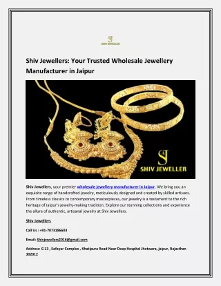Trusted Wholesale Jewellery Manufacturer in Jaipur