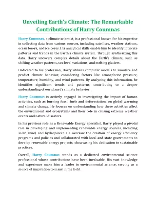 Unveiling Earth's Climate: The Remarkable Contributions of Harry Coumnas