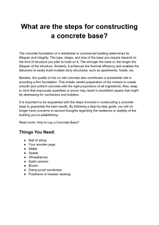 What are the steps for constructing a concrete base