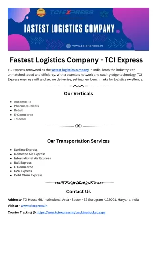 Fastest Logistics Company - TCI Express