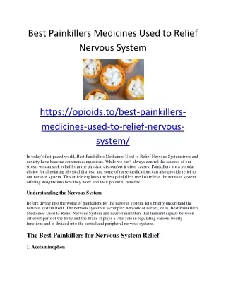 Best Painkillers Medicines Used to Relief Nervous System