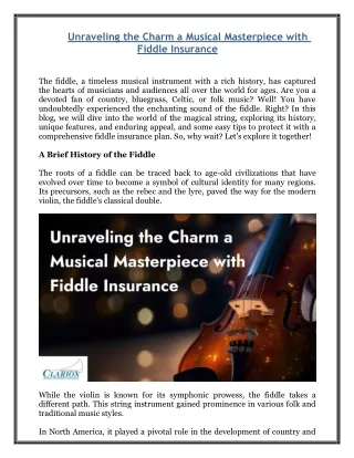 Unraveling the Charm a Musical Masterpiece with Fiddle Insurance