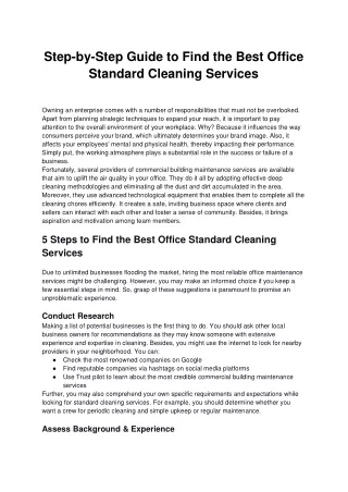 Step-by-Step Guide to Find the Best Office Standard Cleaning Services