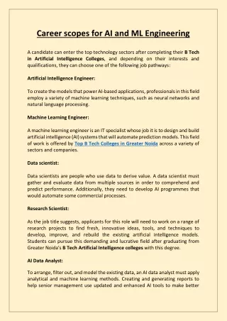 Career scopes for AI and ML engineering