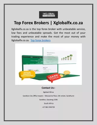 Top Forex Brokers | Xglobalfx.co.za