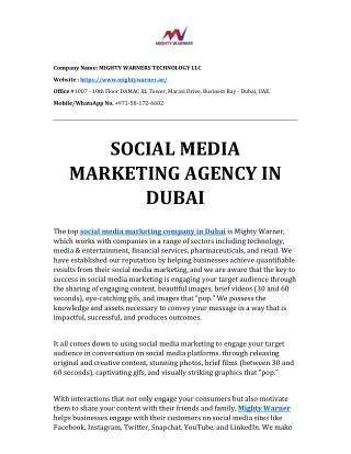 social media marketing agency in Dubai - Mighty Warner