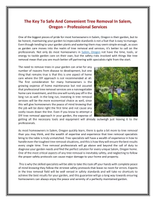 The Key To Safe And Convenient Tree Removal In Salem, Oregon – Professional Services