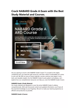 Crack NABARD Grade A Exam with the Best Study Material and Courses