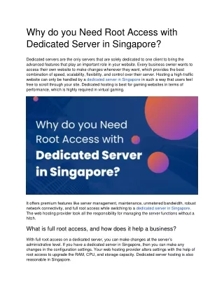 Why do you Need Root Access with Dedicated Server in Singapore