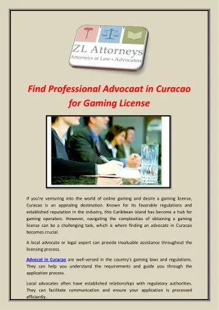 Find Professional Advocaat in Curacao for Gaming License