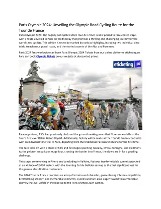Paris Olympic 2024: Unveiling the Olympic Road Cycling Route for the Tour de Fra