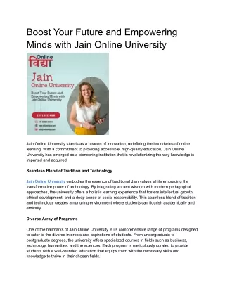 Boost Your Future and Empowering Minds with Jain Online University