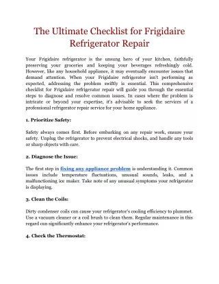 The Ultimate Checklist for Frigidaire Refrigerator Repair