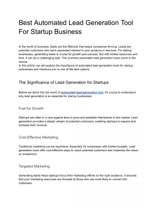 Best Automated Lead Generation Tool For Startup Business