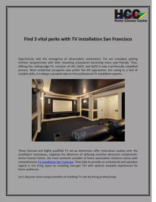 Find 3 vital perks with TV installation San Francisco