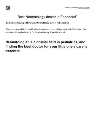 Best Neonatology doctor in Faridabad