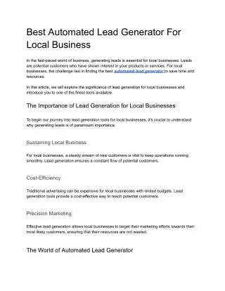 Best Automated Lead Generator For Local Business