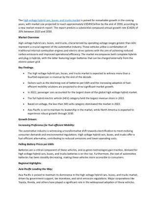 High Voltage Hybrid Cars, Buses and Trucks  Market