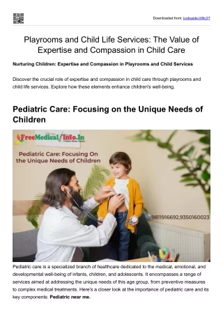 Playrooms and Child Life Services The Value of Expertise and Compassion in Child Care