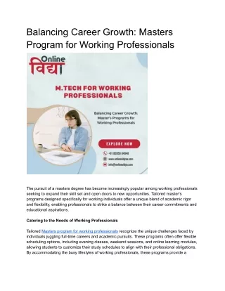 Balancing Career Growth: Master's Programs for Working Professionals