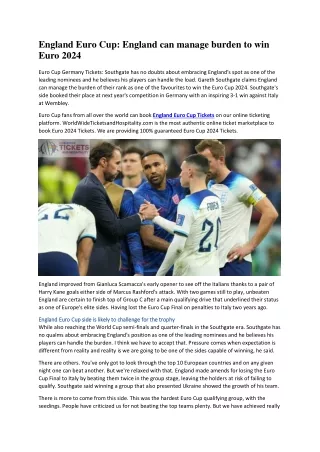 England Euro Cup England can manage burden to win Euro 2024