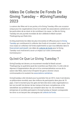 Idées De Collecte De Fonds De Giving Tuesday – #GivingTuesday 2023