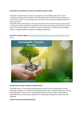 Sustainable Finance Market Size, Share and Growth Analysis to 2030