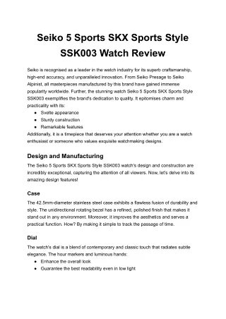 Seiko 5 Sports SKX Sports Style SSK003 Watch Review