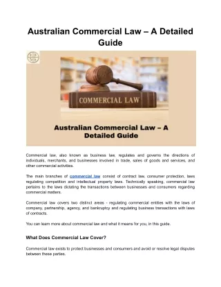 Australian Commercial Law – A Detailed Guide