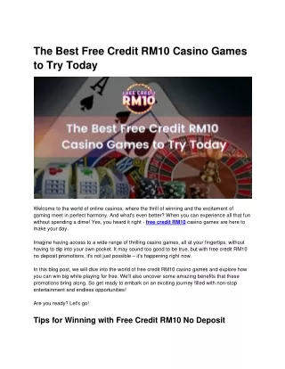 The Best Free Credit RM10 Casino Games to Try Today